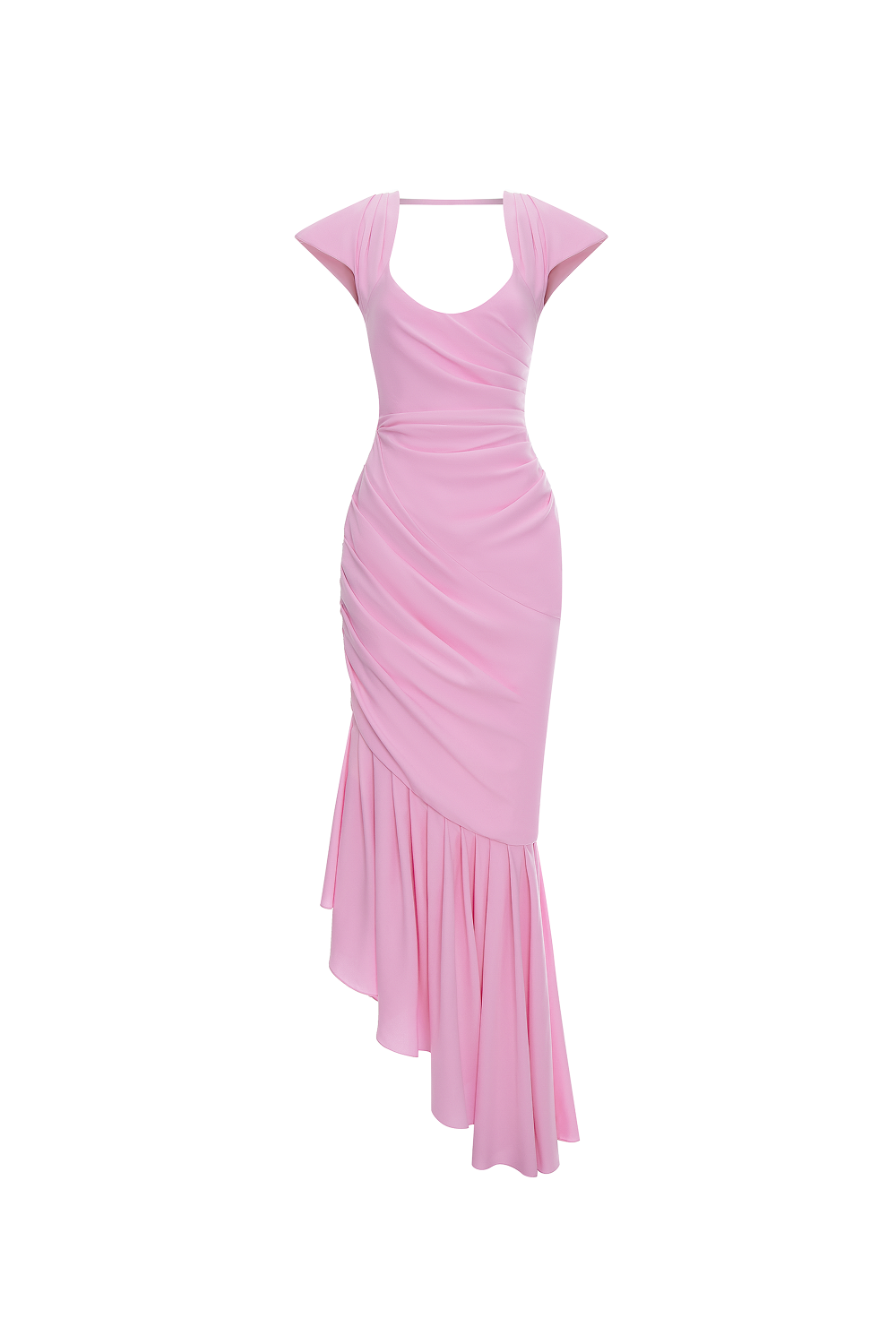 Viscose crepe asymmetric maxi dress with draping – Rasario
