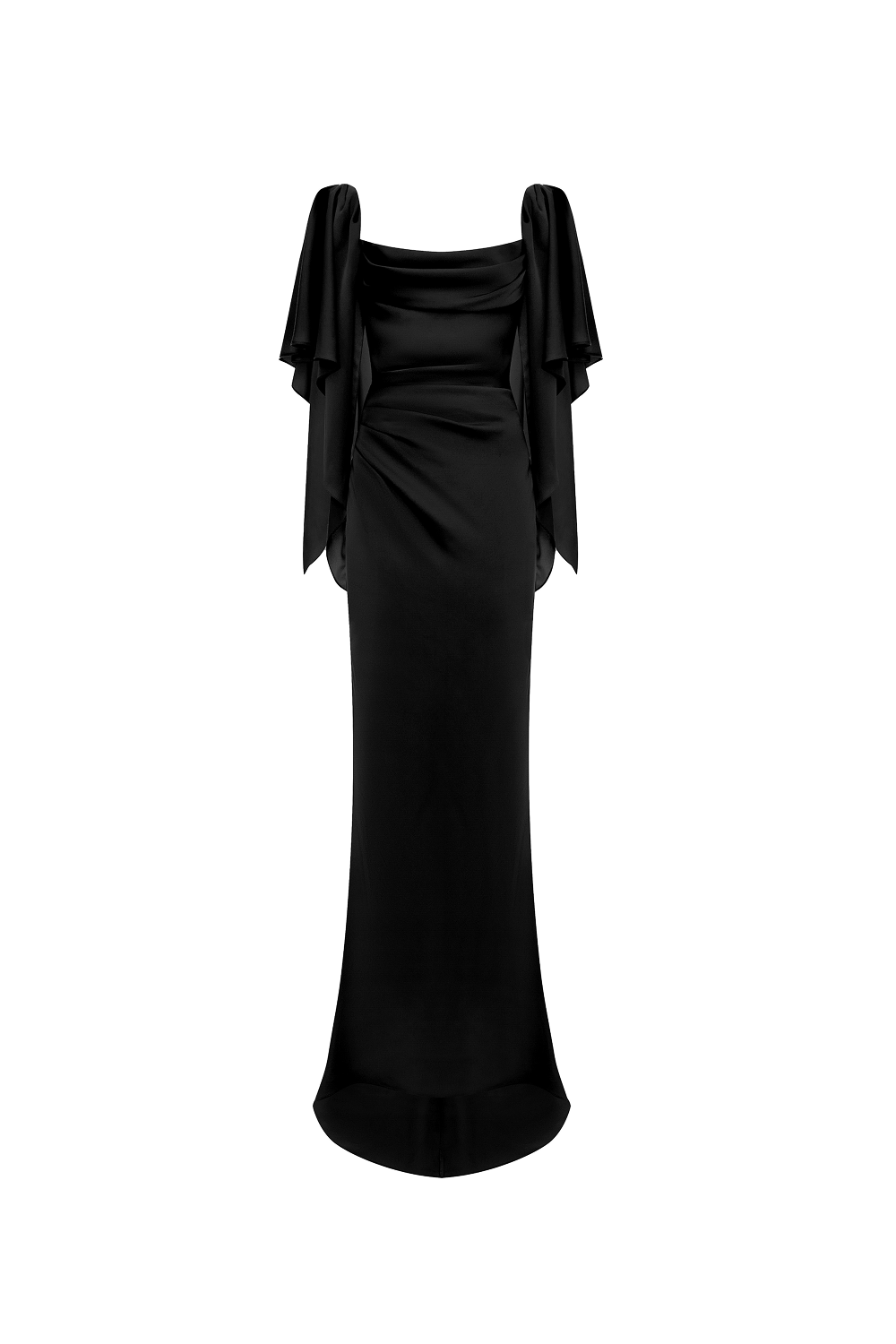 Viscose crepe maxi dress with draping and open back – Color: Black – RASARIO Online Boutique 46 (FR) / Black