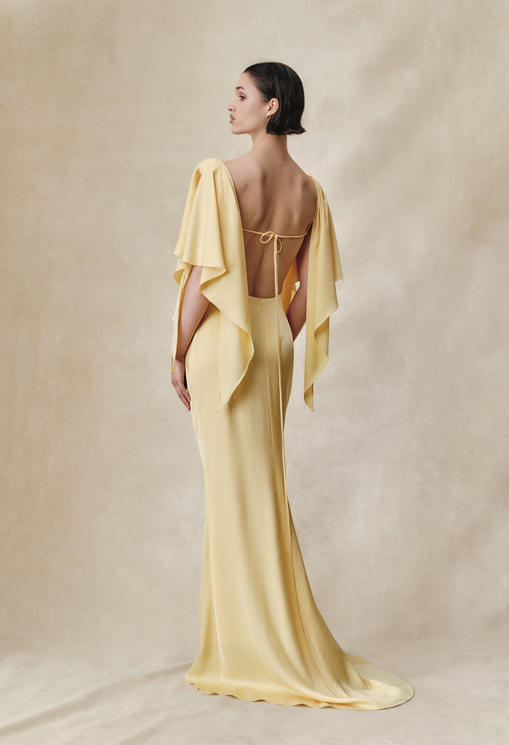 Viscose crepe maxi dress with draping and open back – Rasario