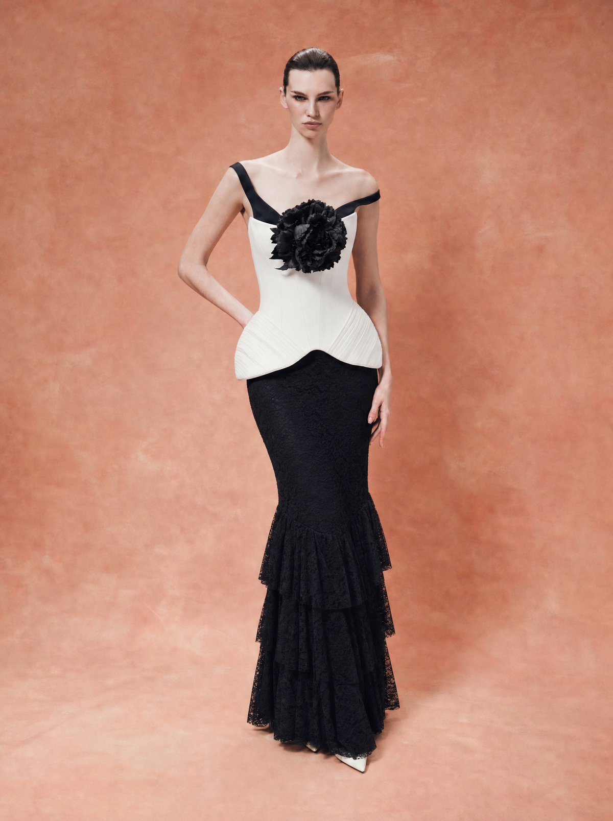 Lace floor-length skirt with ruffles