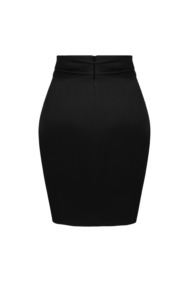 HOT Black Satin High Waist Mini Skirt Draped Satin Mini Skirt Black