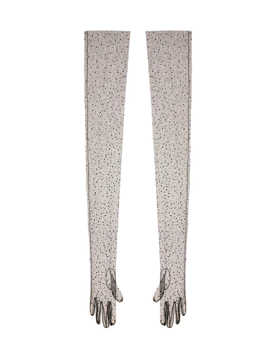 Long rhinestone tulle gloves