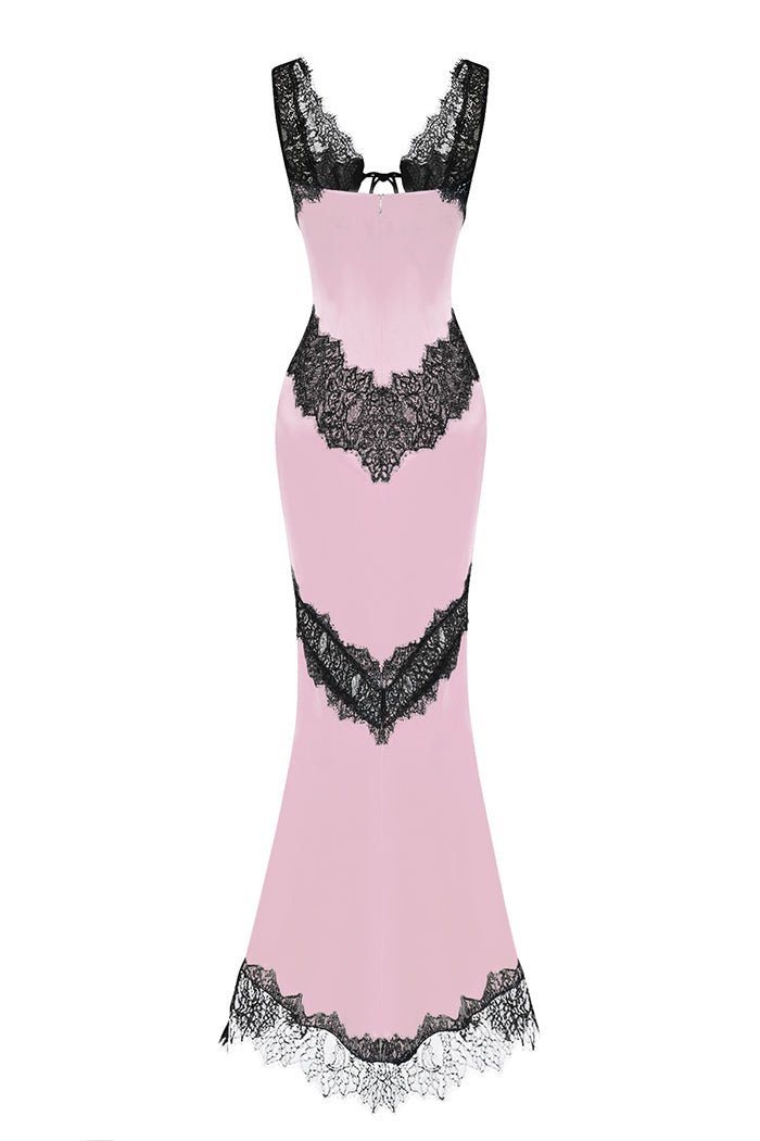 Satin and lace maxi dress with cutouts 46 (FR) / Light pink/Black Satin and lace maxi dress with cutouts 46 (FR) / Light pink/Black