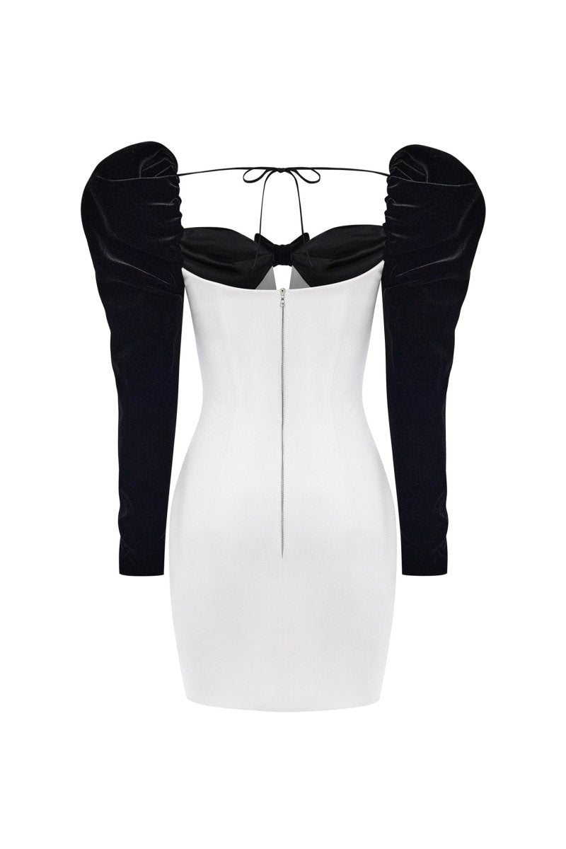 Draped Velvet and Satin Mini Dress with Voluminous Sleeves 42 (FR) / Black/White Draped Velvet and Satin Mini Dress with Voluminous Sleeves 42 (FR) / Black/White