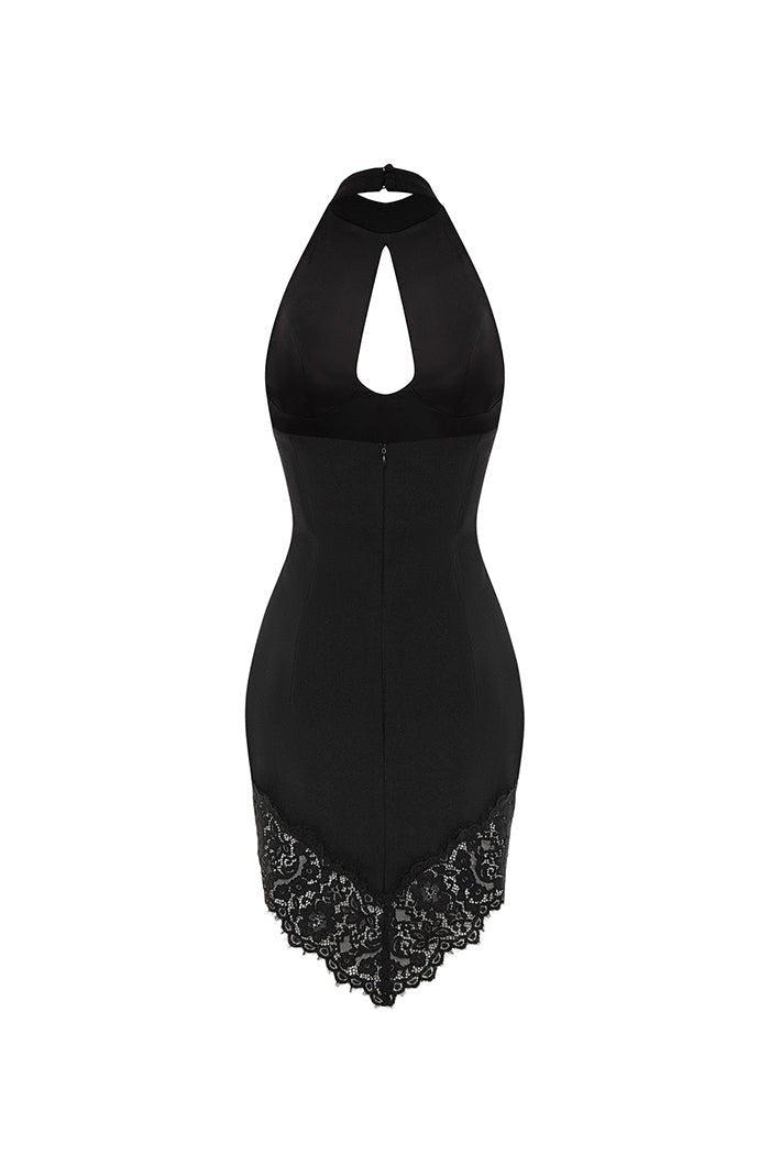 Crepe and lace mini dress with a cutout 38 (FR) / Black Crepe and lace mini dress with a cutout 38 (FR) / Black