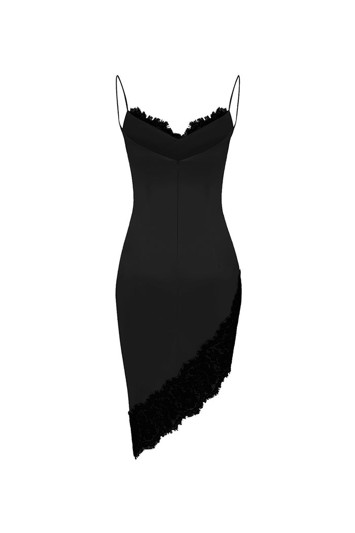Asymmetric satin and lace mini dress - 34 (FR) / Black Asymmetric satin and lace mini dress - 34 (FR) / Black