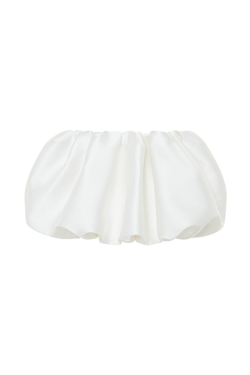 Satin voluminous mini skirt white SN002 – RASARIO