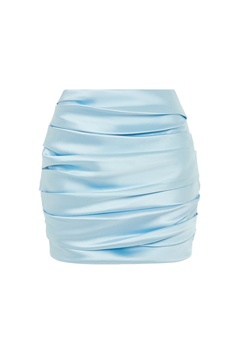 Draped satin mini skirt light blue SN027 – RASARIO