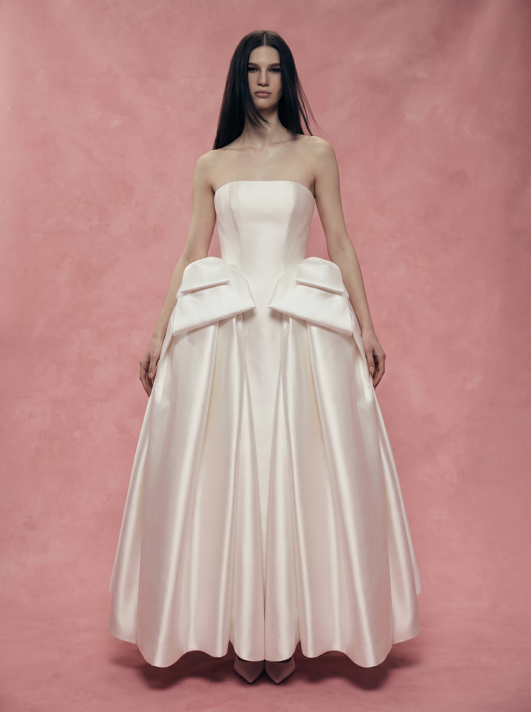Satin Midi Dress with Sculptural Bow Details