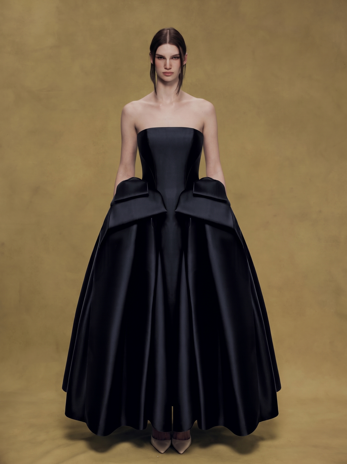 Satin Midi Dress with Sculptural Bow Details