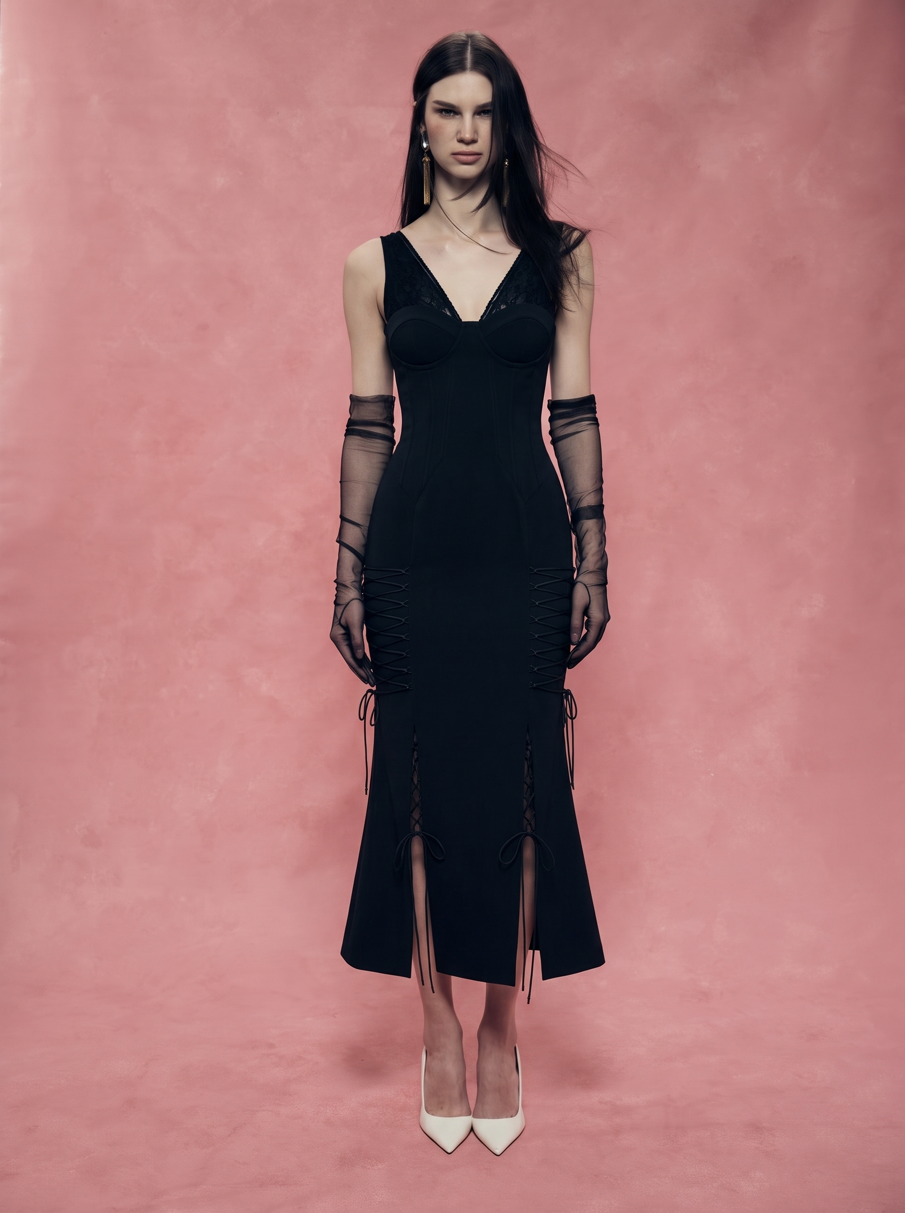 Crystal-Embellished Maxi Dress with Sculptural Pannier Panels