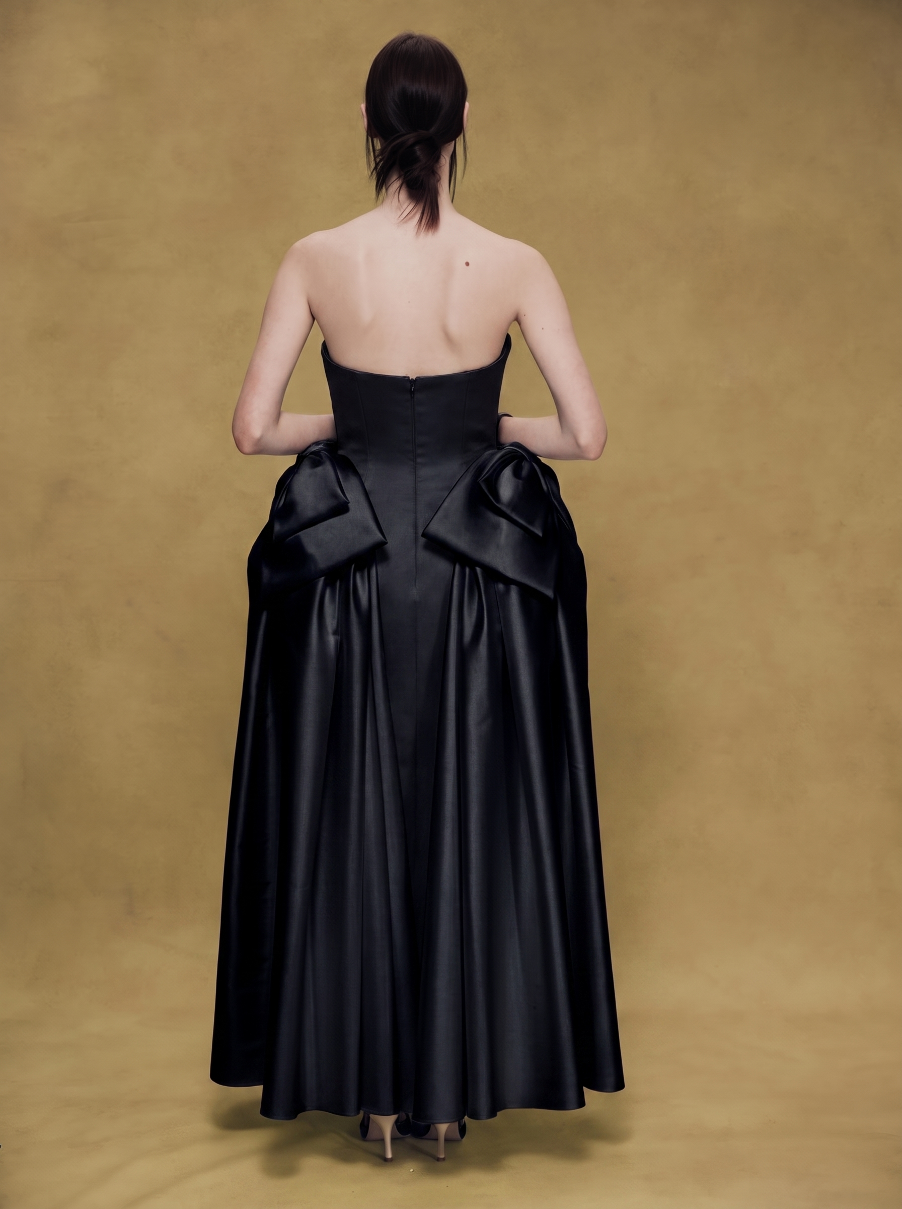 Satin Midi Dress with Sculptural Bow Details