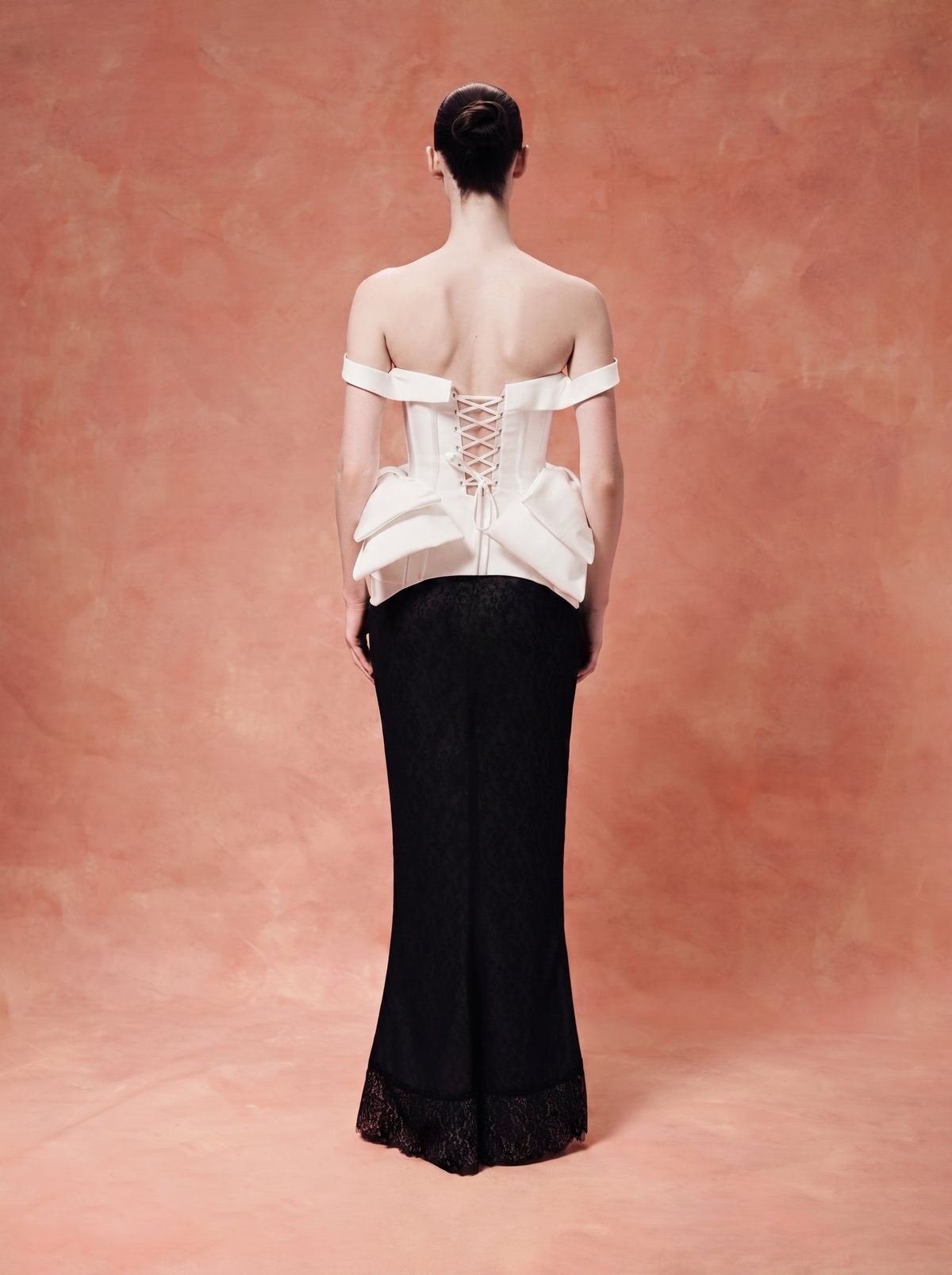 Laced Satin Corset with Panniers and Bows