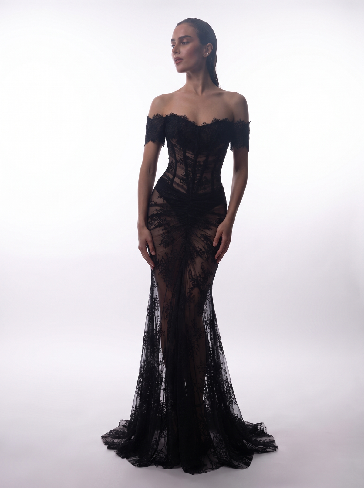 Off-the-shoulder corset lace gown