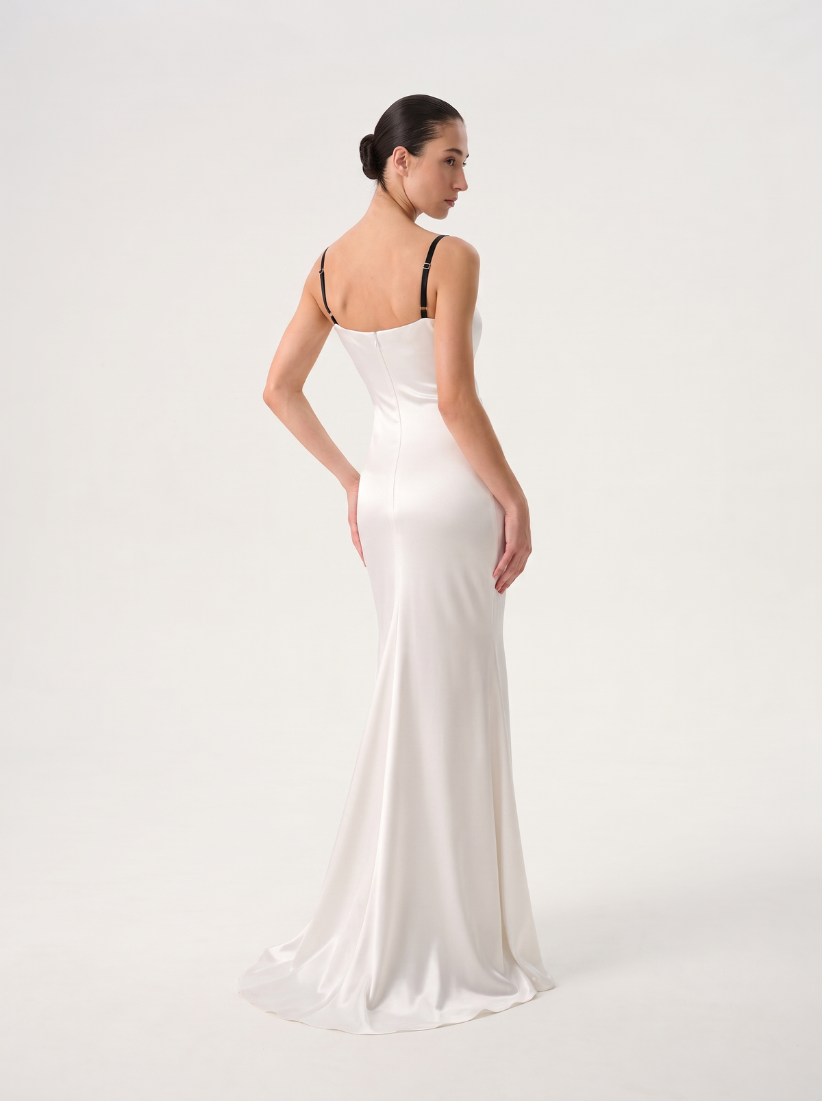 Satin and velvet draped maxi dress