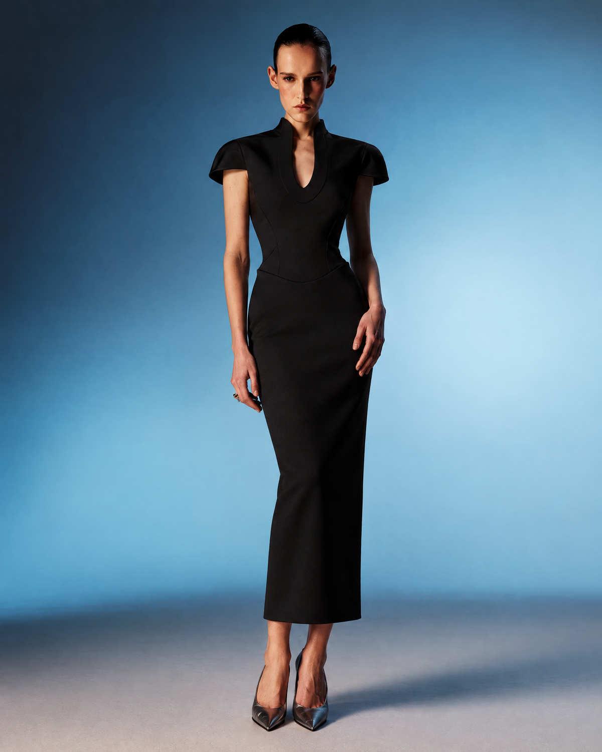 Satin midi dress with a side slit
