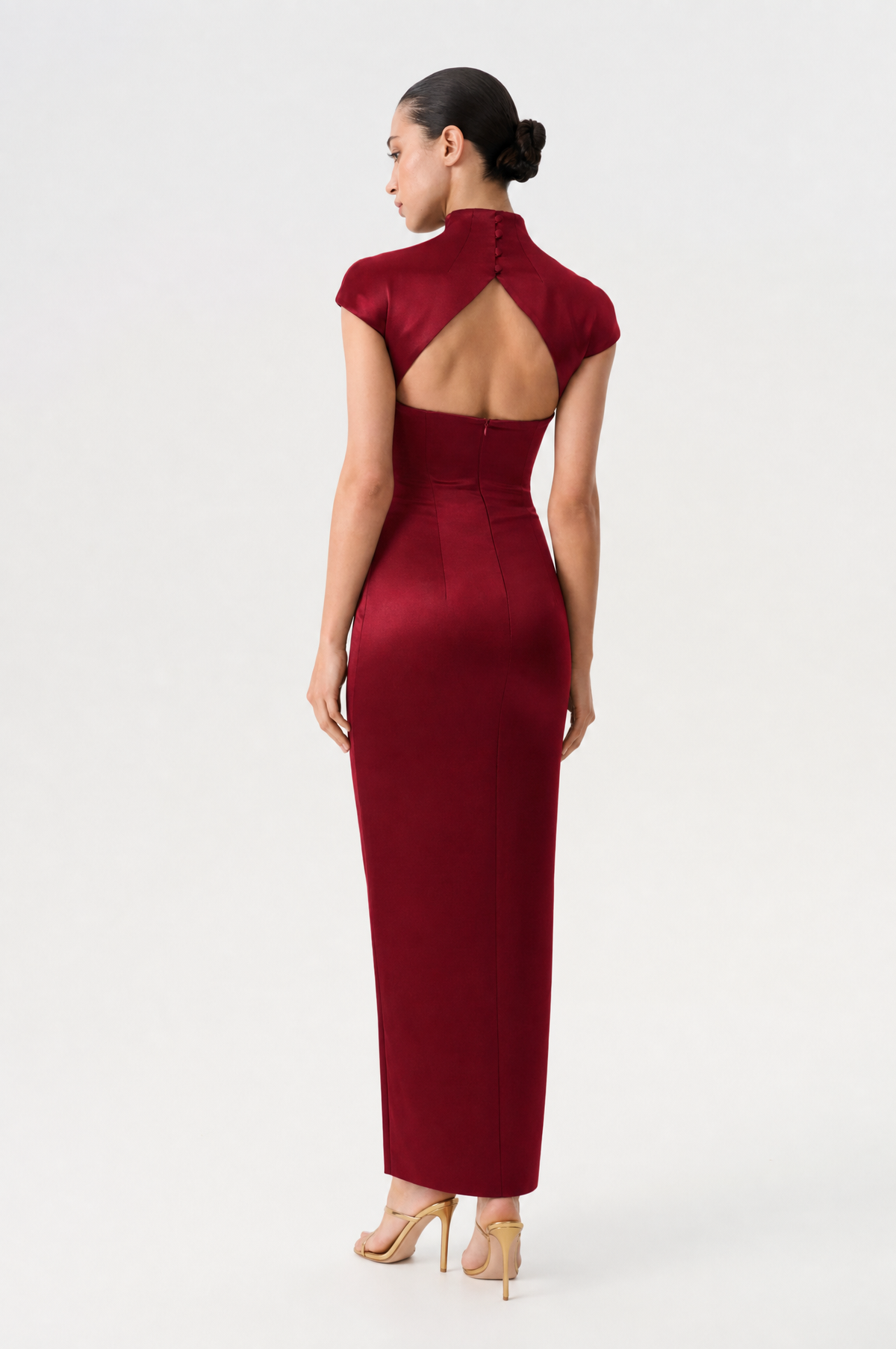Long midi corset satin dress with a side slit