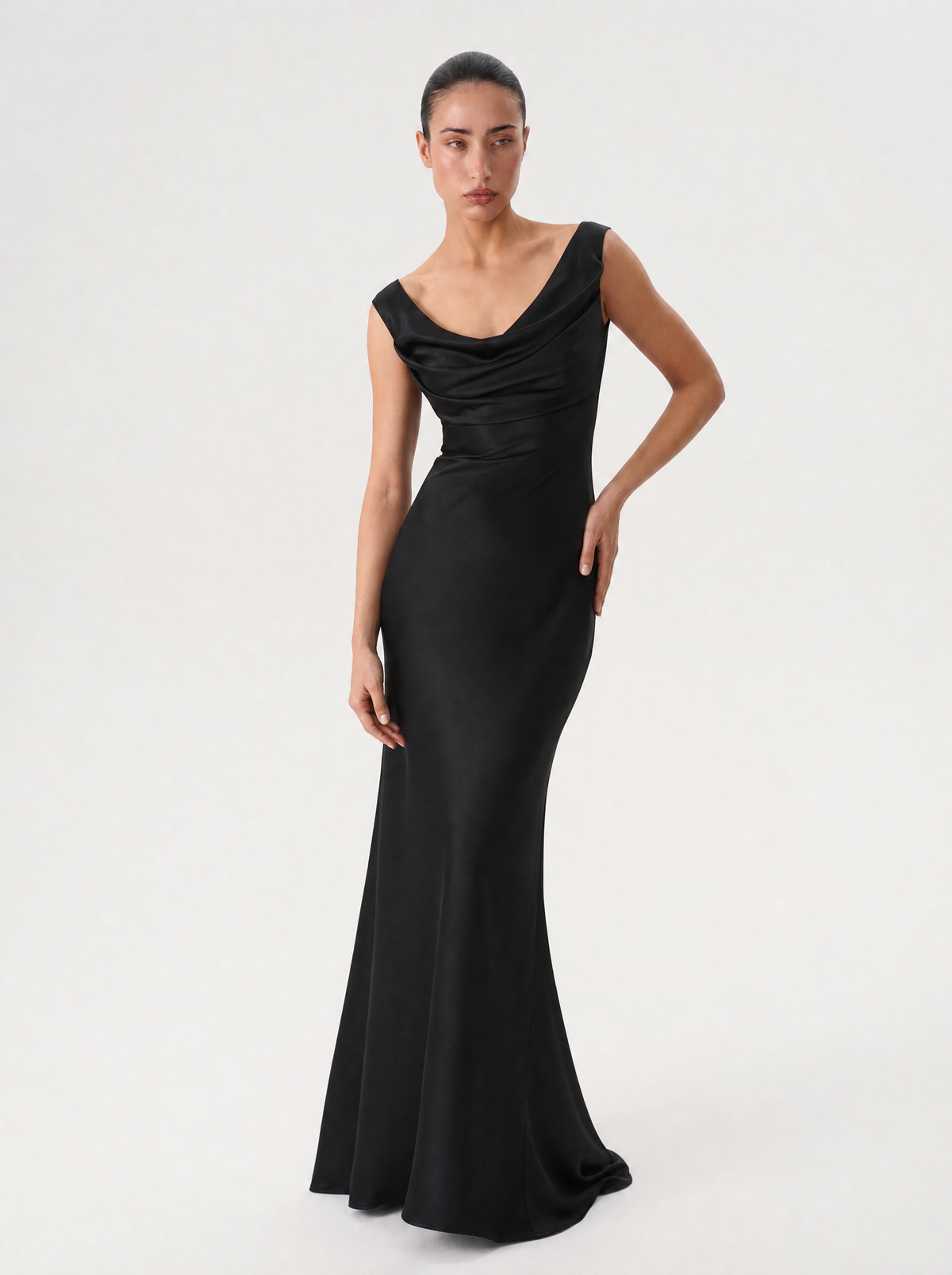 Printed satin draped maxi dress