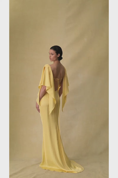 Viscose crepe maxi dress with draping and open back – Rasario