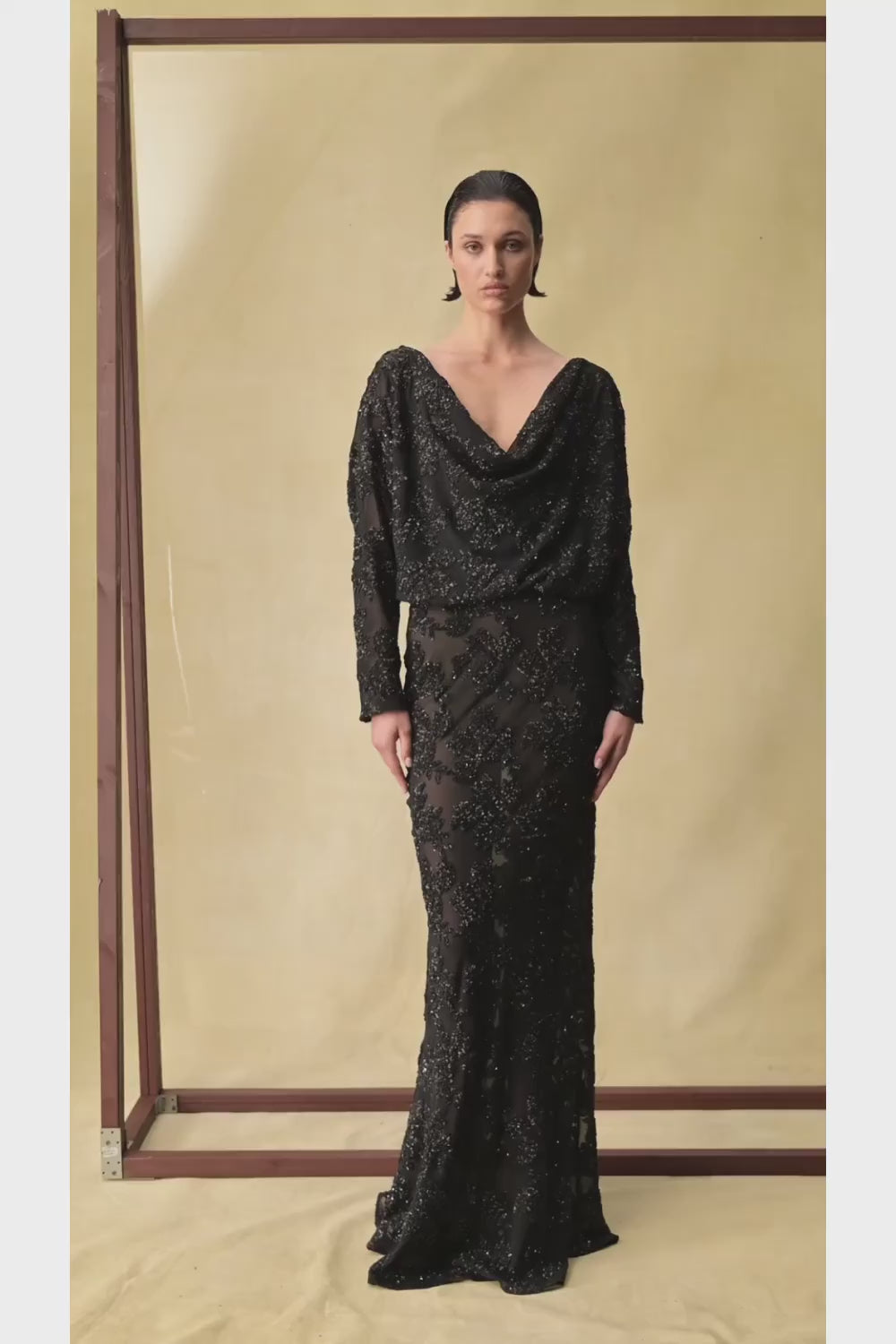 Sequin chiffon maxi dress with batwing sleeves – Rasario