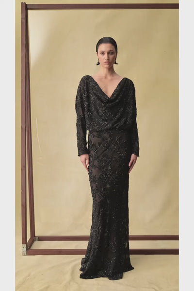 Sequin chiffon maxi dress with batwing sleeves – Rasario