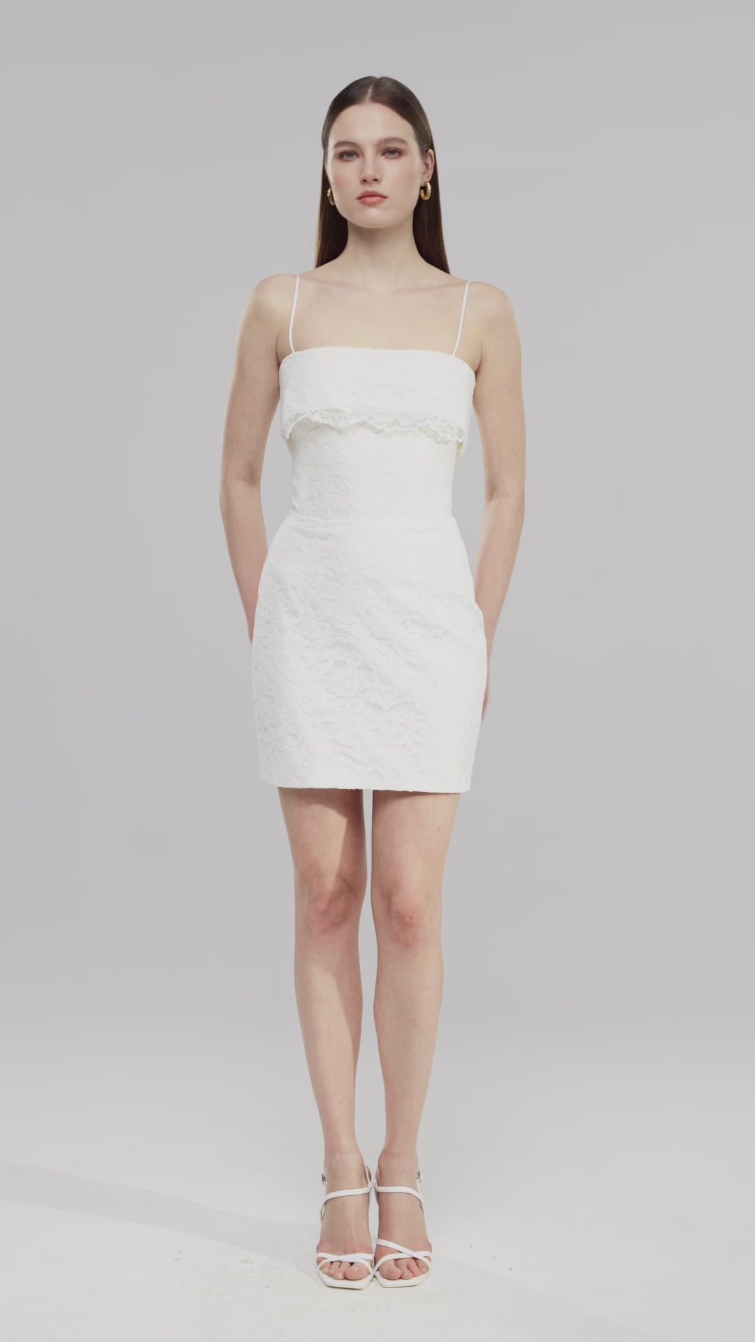 Off-the-shoulder lace mini dress white 4N020 – RASARIO