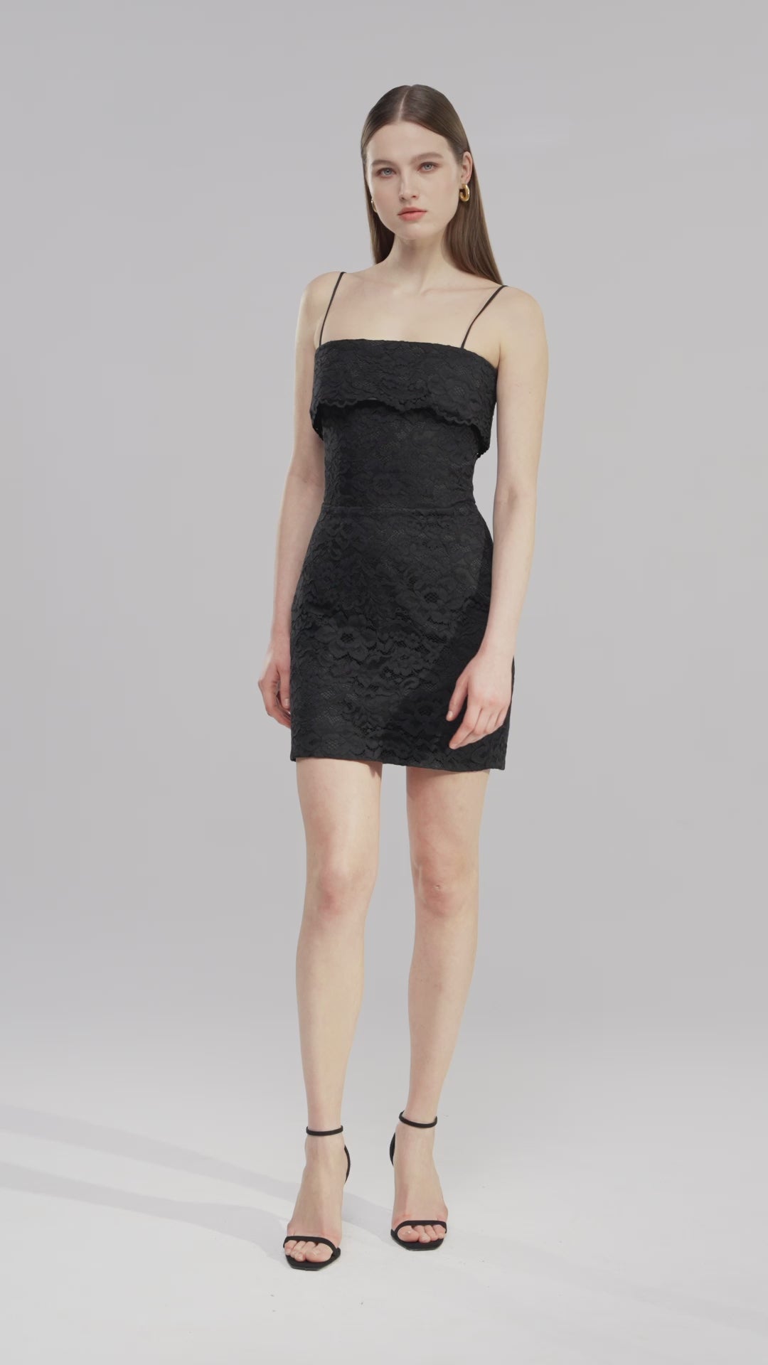 Off-the-shoulder lace mini dress black 4N010 – RASARIO