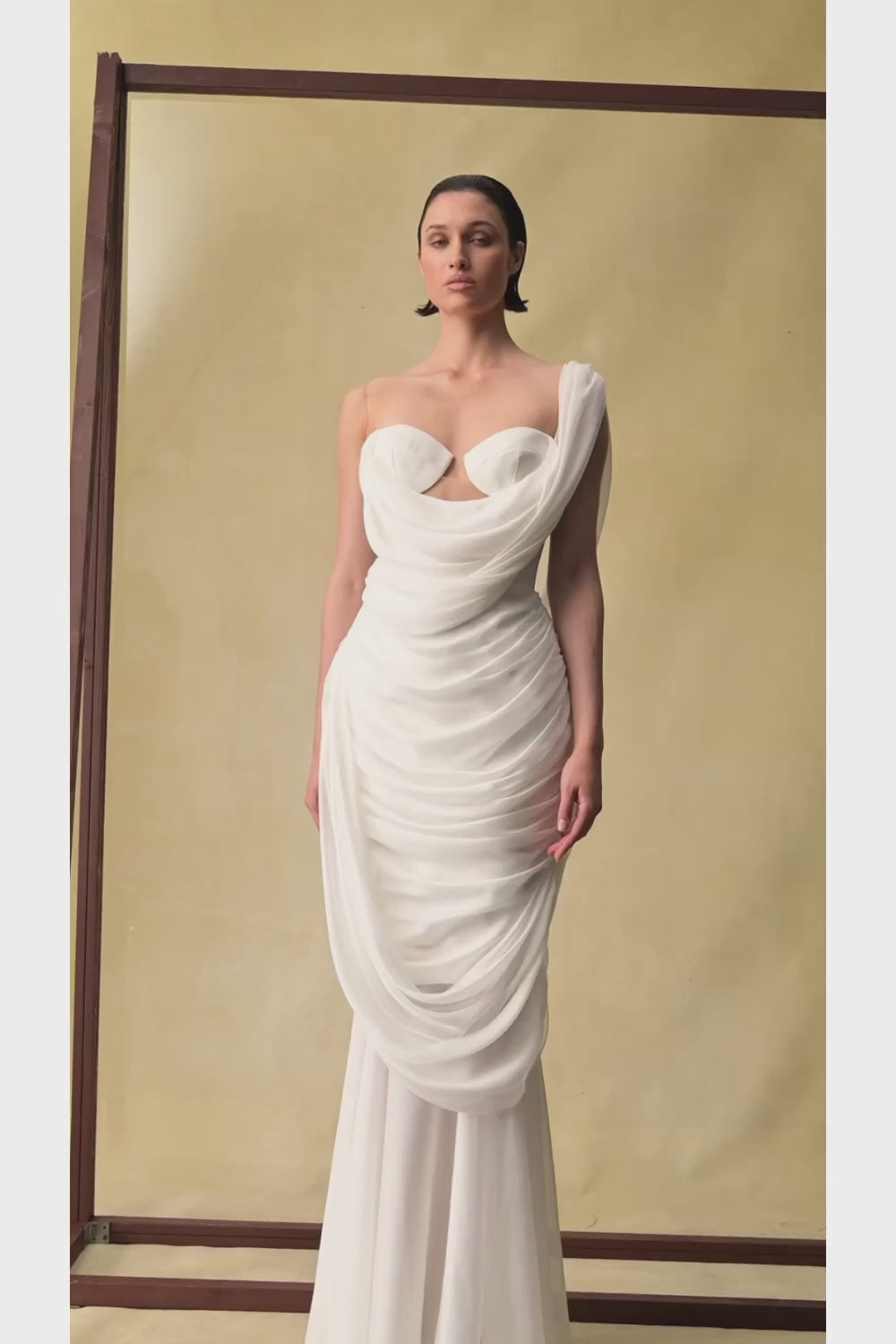 Viscose and silk corset maxi dress with draping – Rasario
