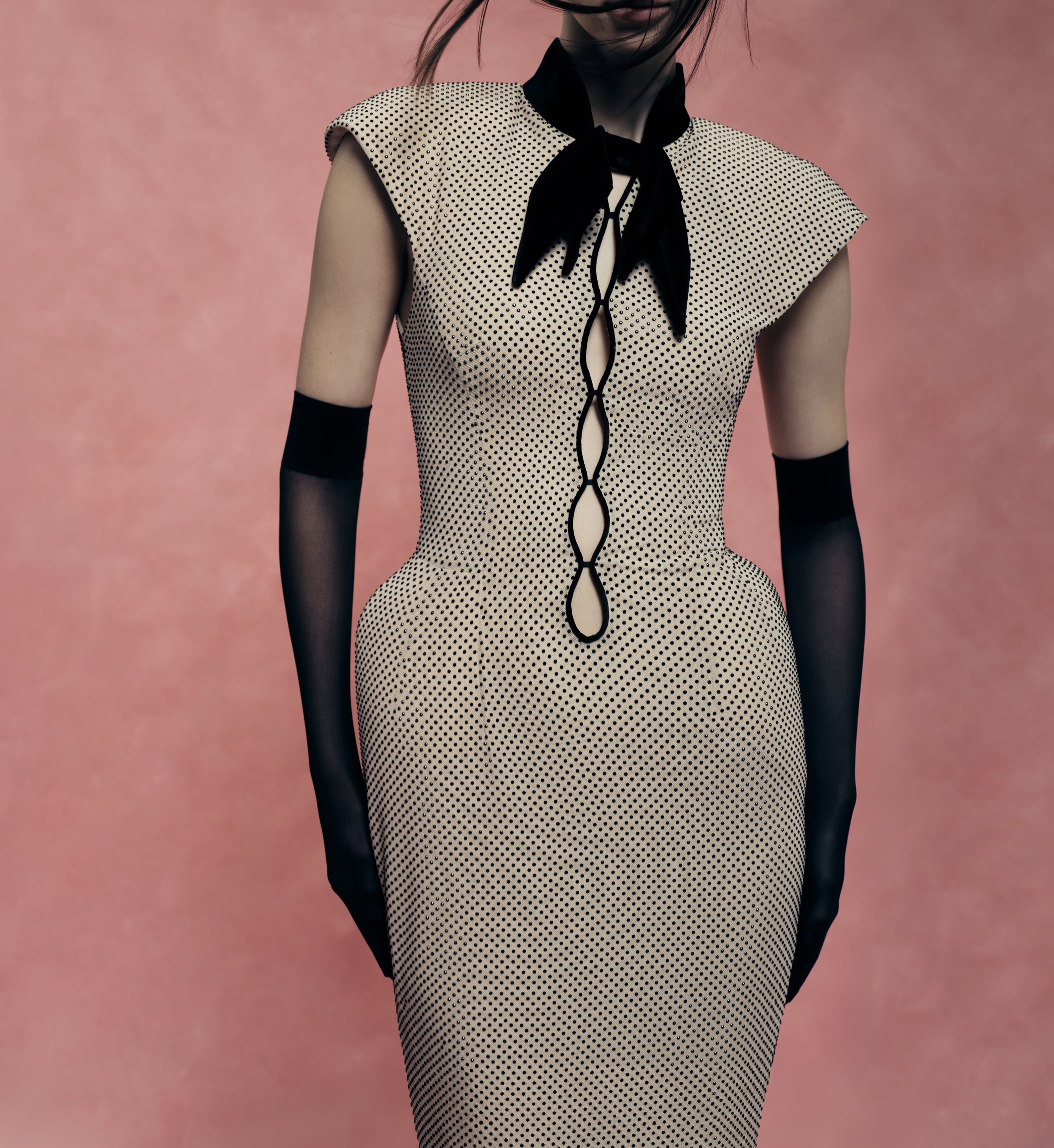Crystal-Embellished Maxi Dress with Sculptural Pannier Panels