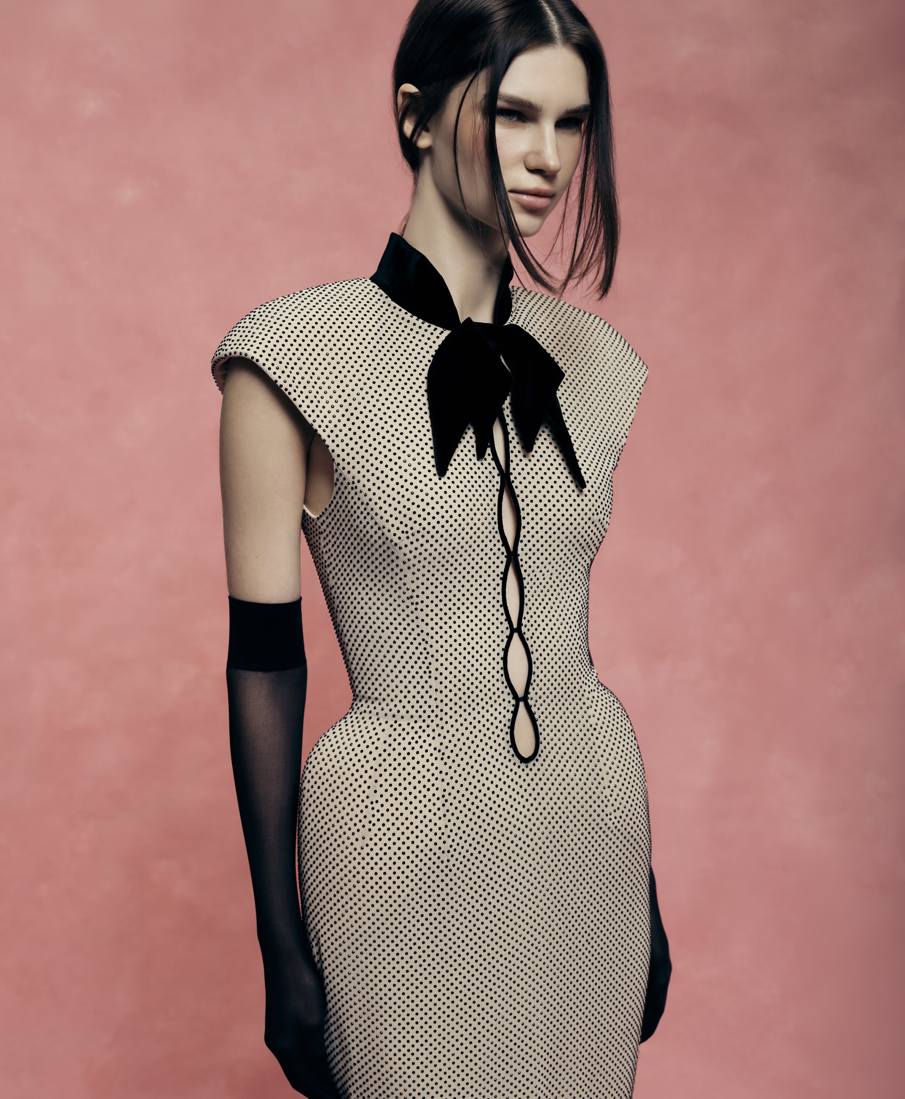 Crystal-Embellished Maxi Dress with Sculptural Pannier Panels