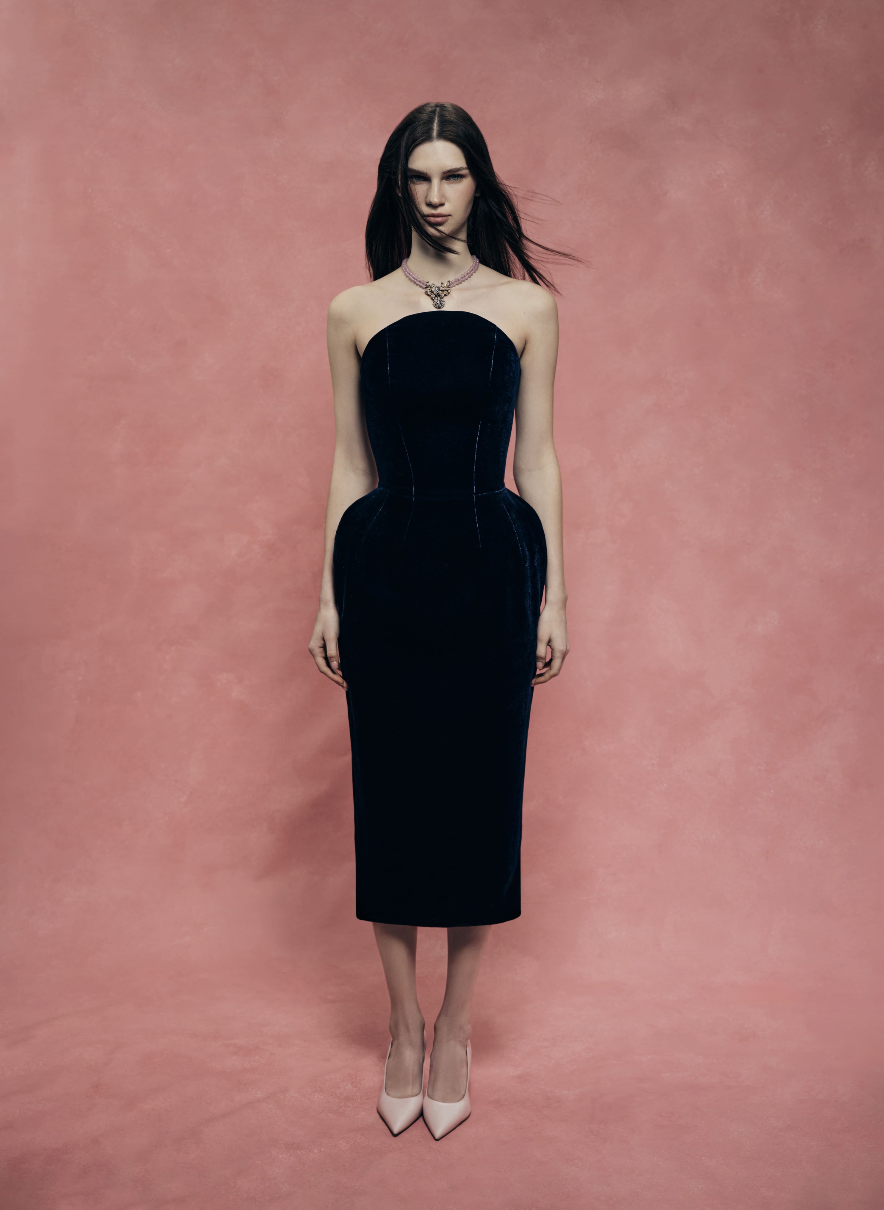 Velvet off-shoulder corset dress