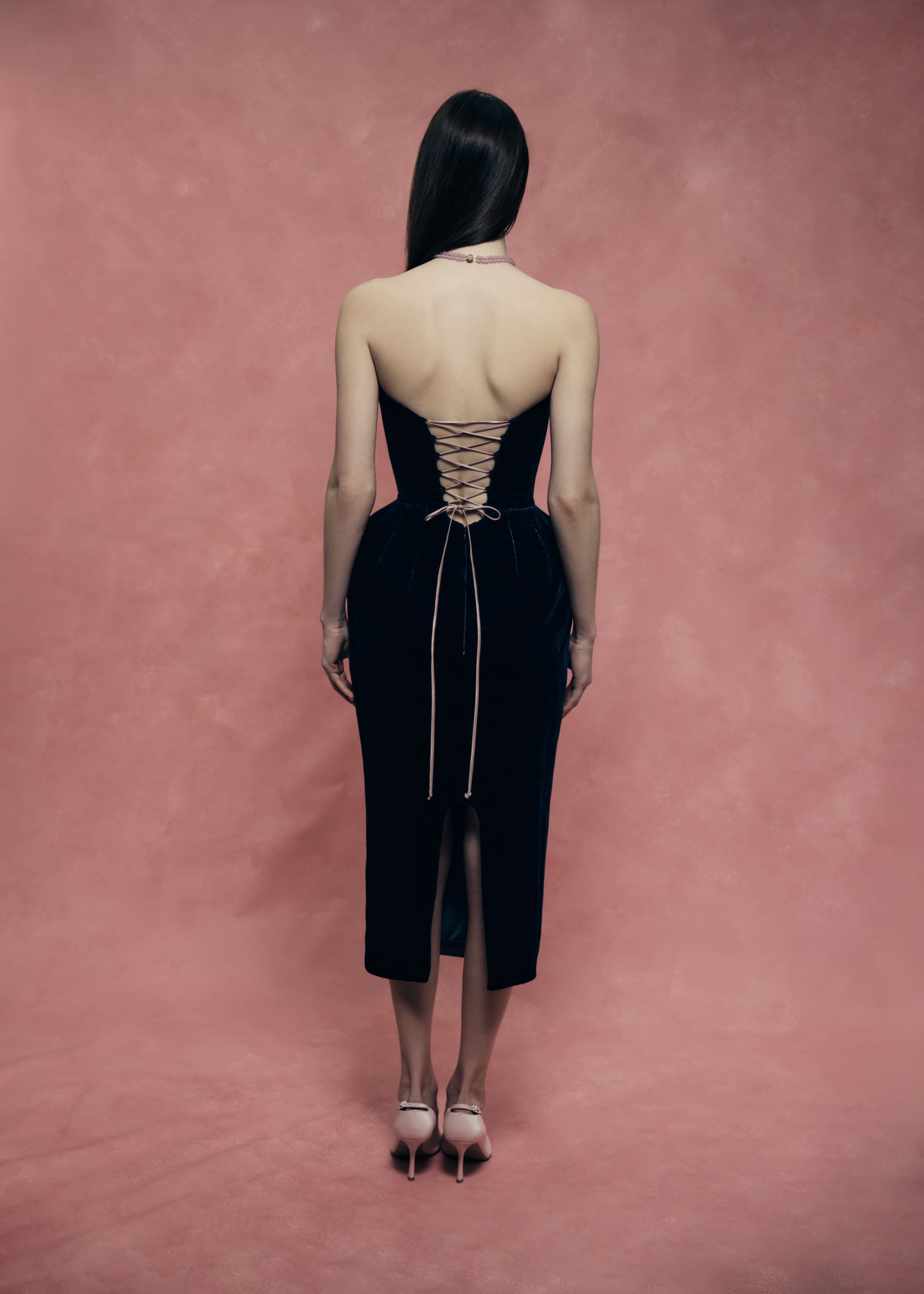 Velvet off-shoulder corset dress