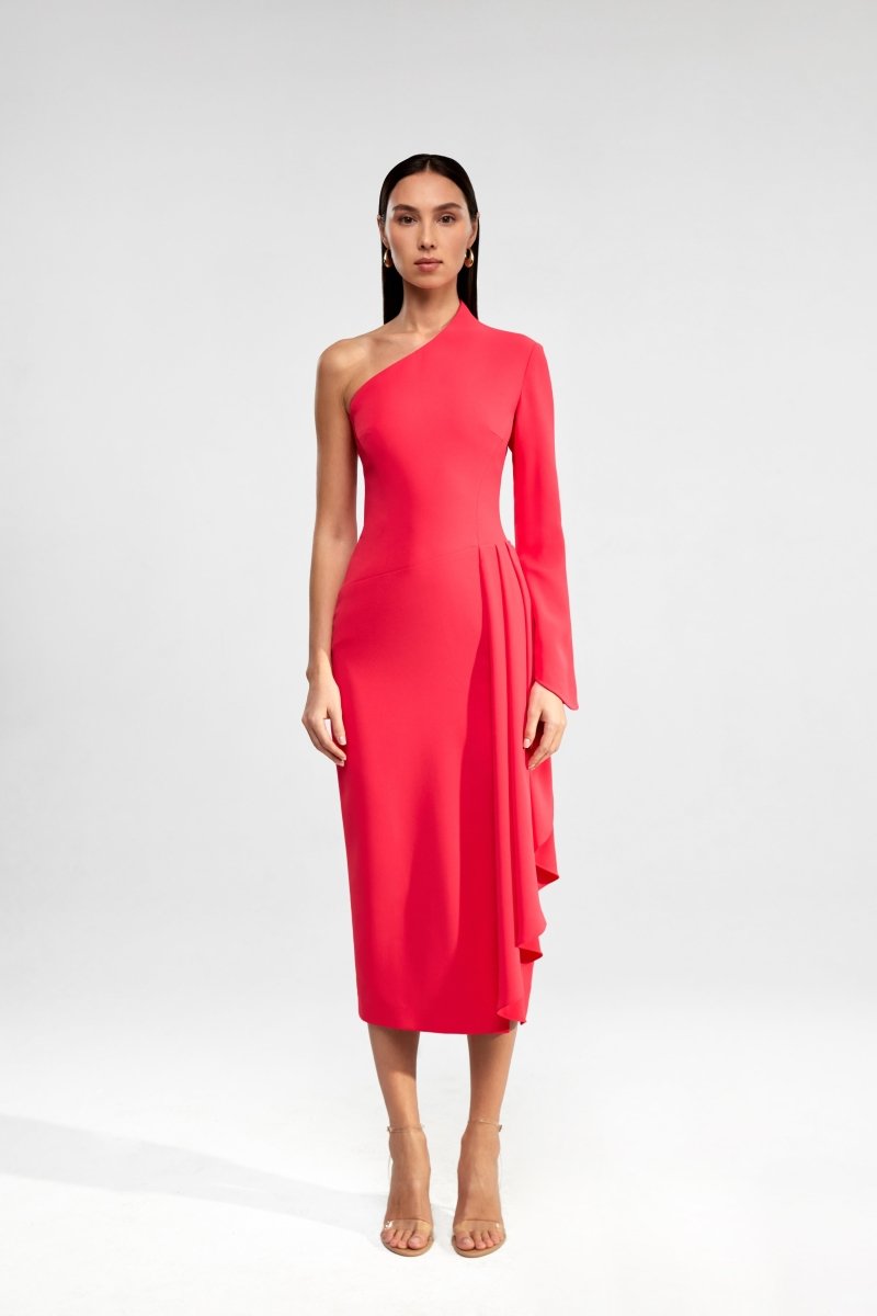 Asymmetric draped crepe midi dress – Rasario