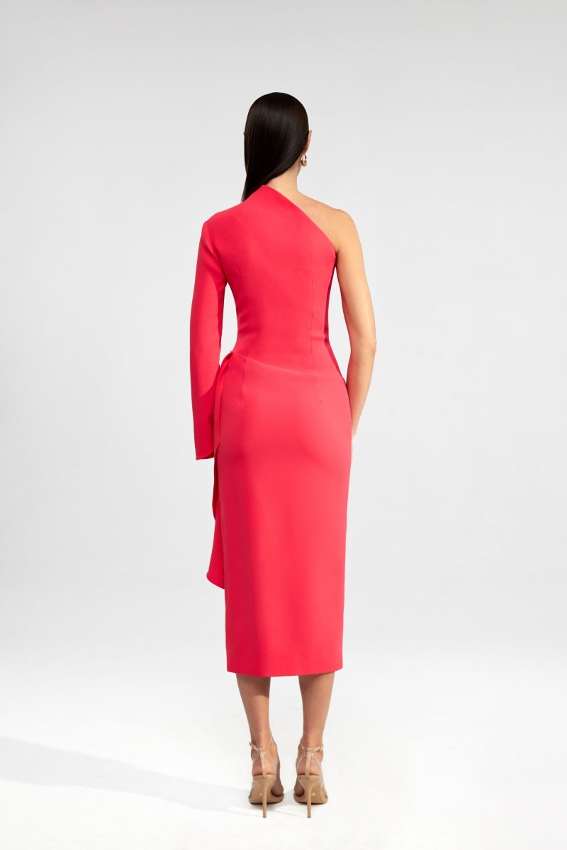 Asymmetric draped crepe midi dress – Rasario