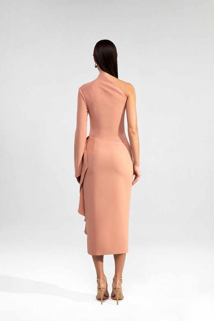 Asymmetric draped crepe midi dress – Rasario