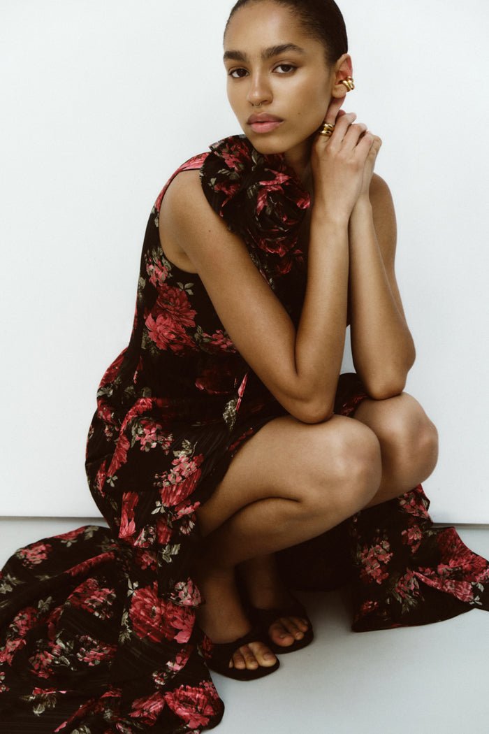 Asymmetric printed chiffon maxi dress – Rasario