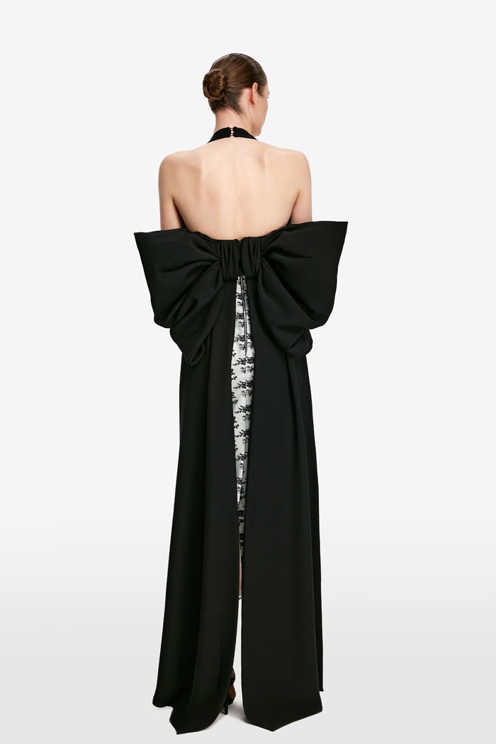 Bow-embellished crepe and lace maxi dress – Rasario