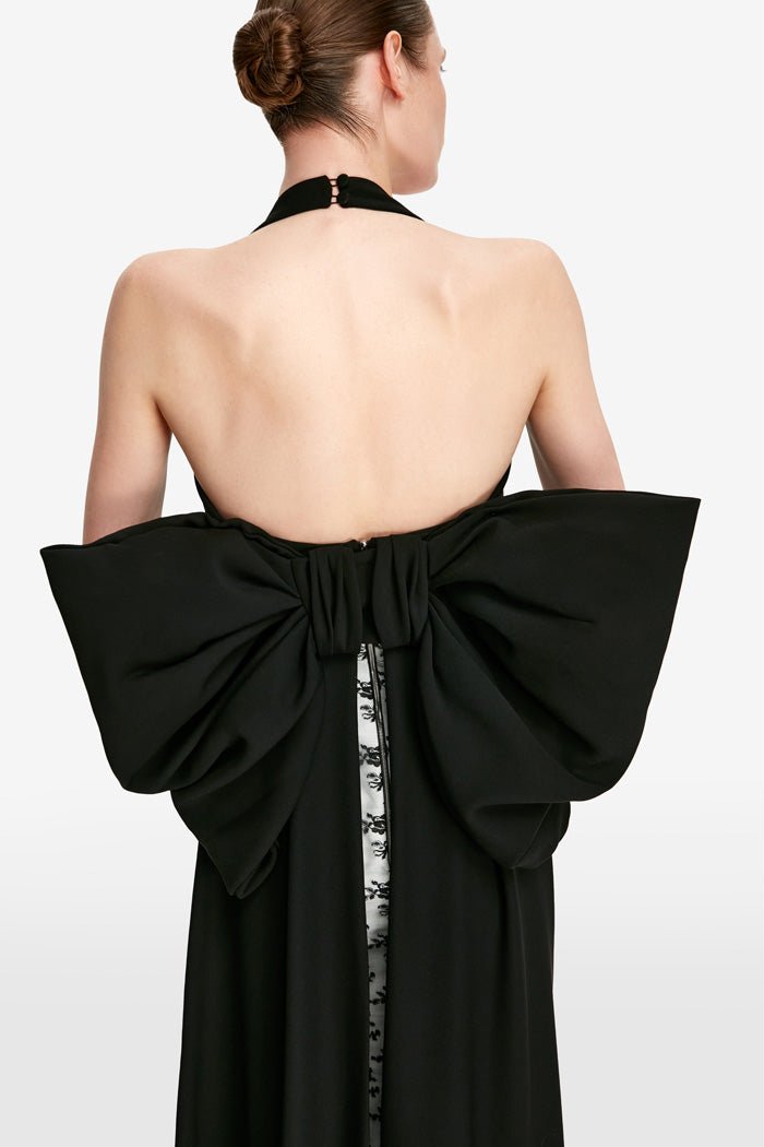 Bow-embellished crepe and lace maxi dress – Rasario