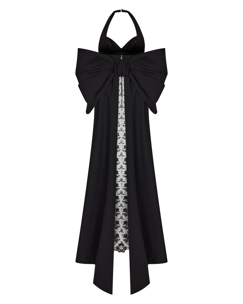 Bow-embellished crepe and lace maxi dress – Rasario