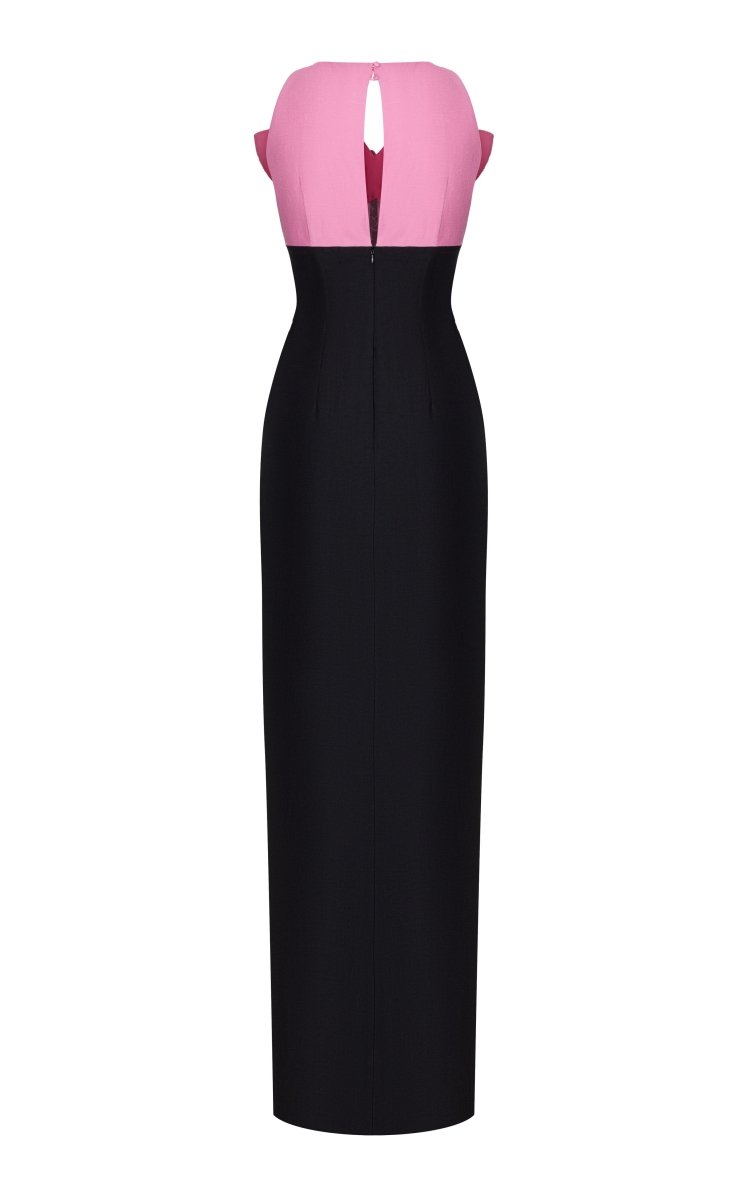 Bow-embellished draped linen and lace corset midi dress with buckle – Rasario
