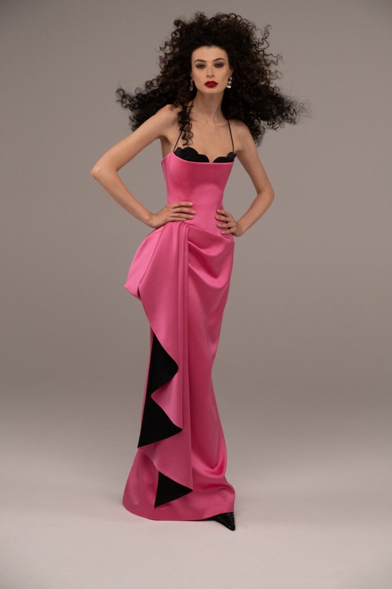 Bow-embellished draped maxi satin dress – Rasario