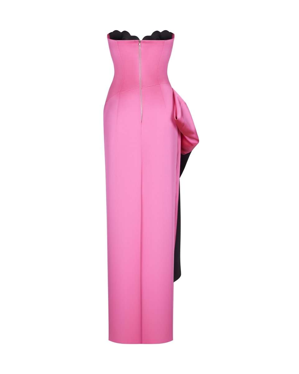 Bow-embellished draped maxi satin dress – Rasario