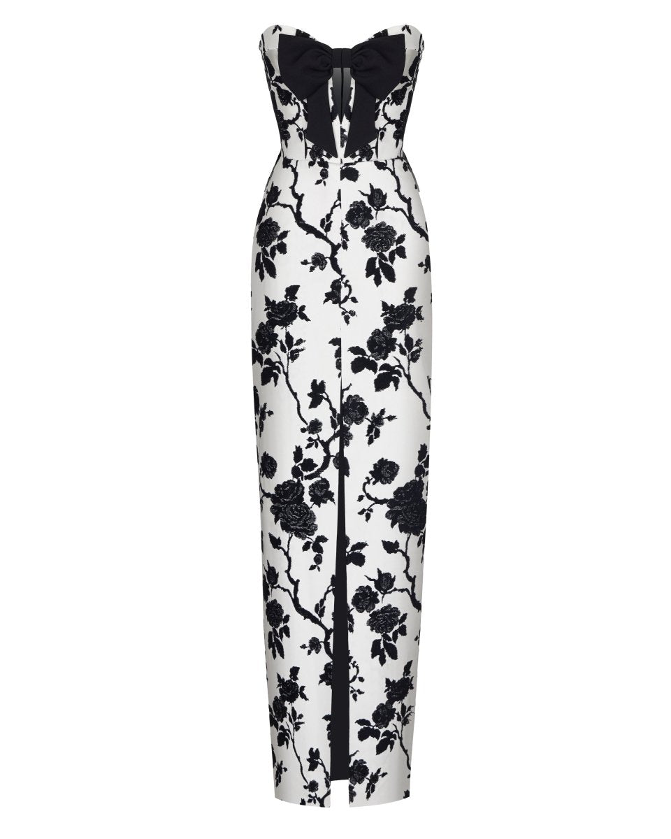 Bow-embellished floral jacquard maxi dress with cutouts – Rasario
