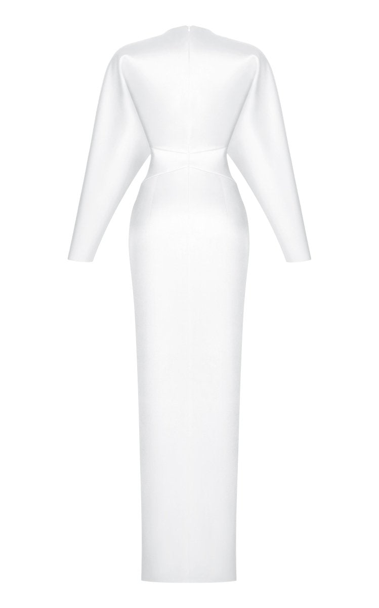 Buckled and draped satin maxi dress – Rasario
