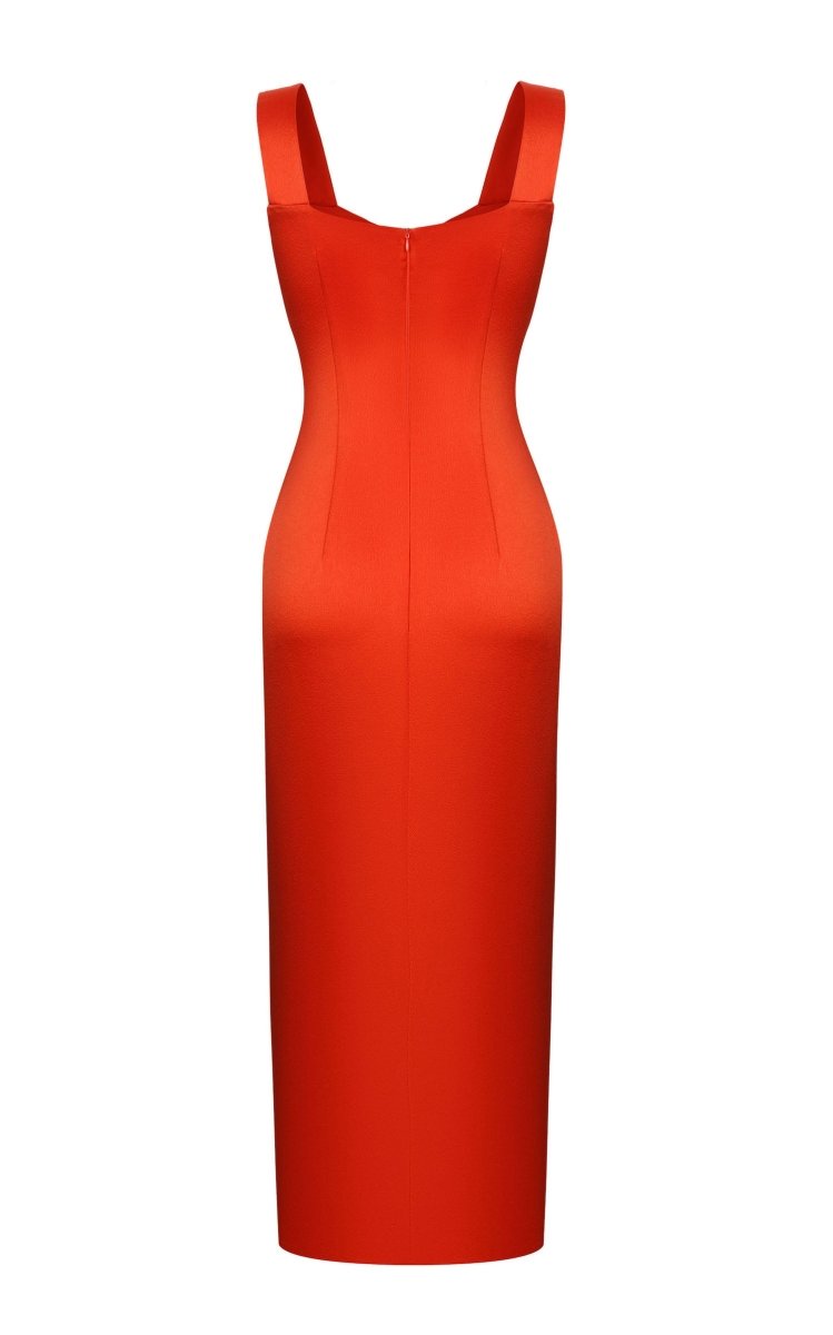 Buckled and draped satin midi dress – Rasario