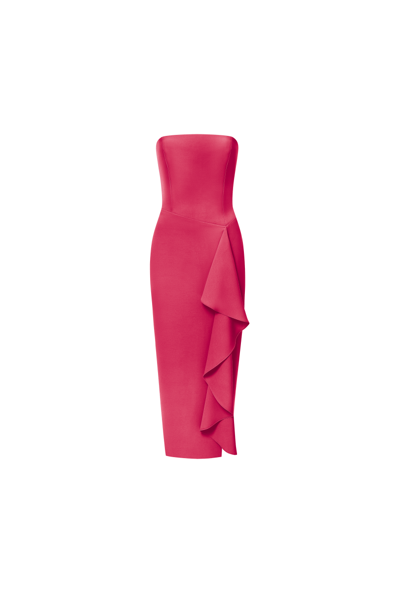 Crepe midi dress with ruffle – Rasario