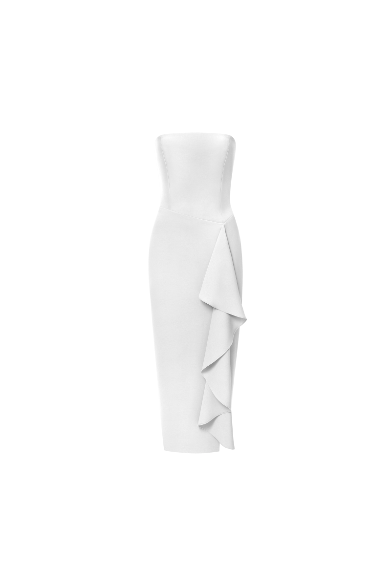Crepe midi dress with ruffle – Rasario