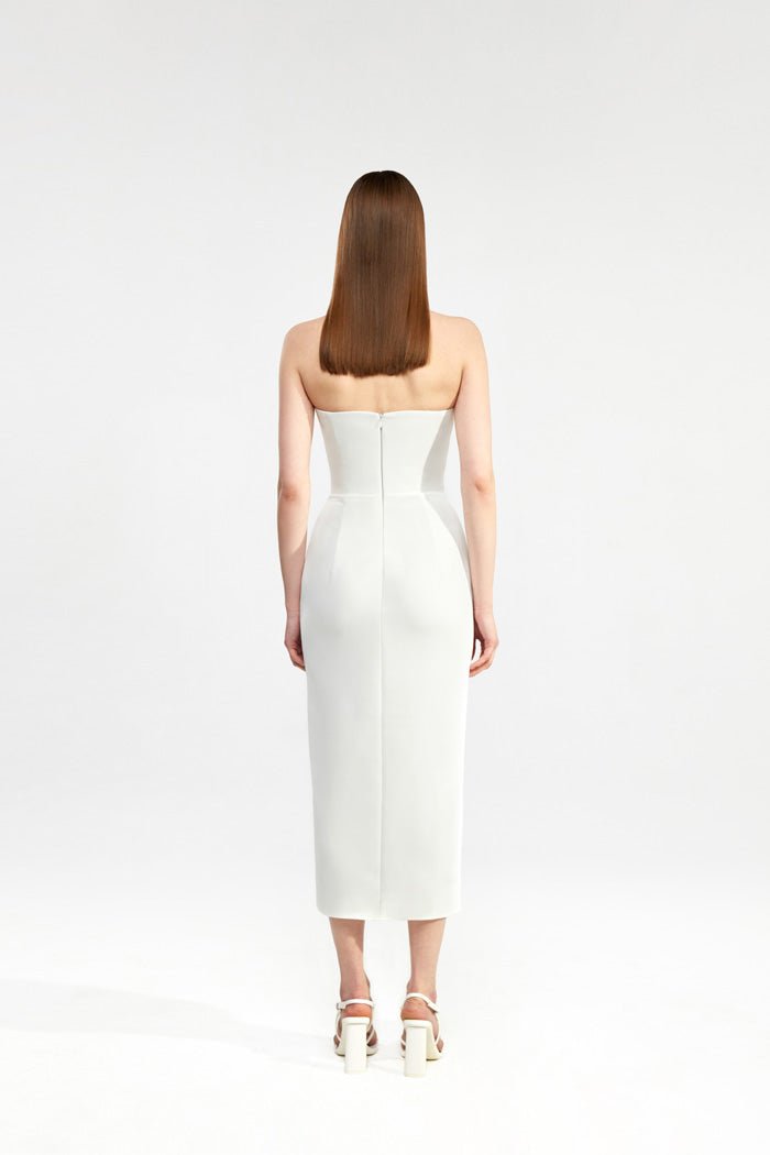 Crepe midi dress with ruffle – Rasario
