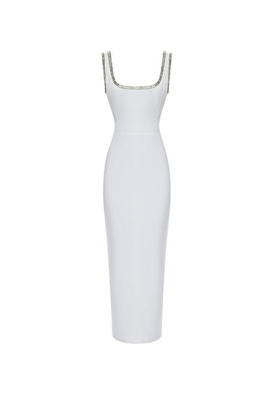strappy embellished midi dress in white In Paris Embellished Midi Dress White