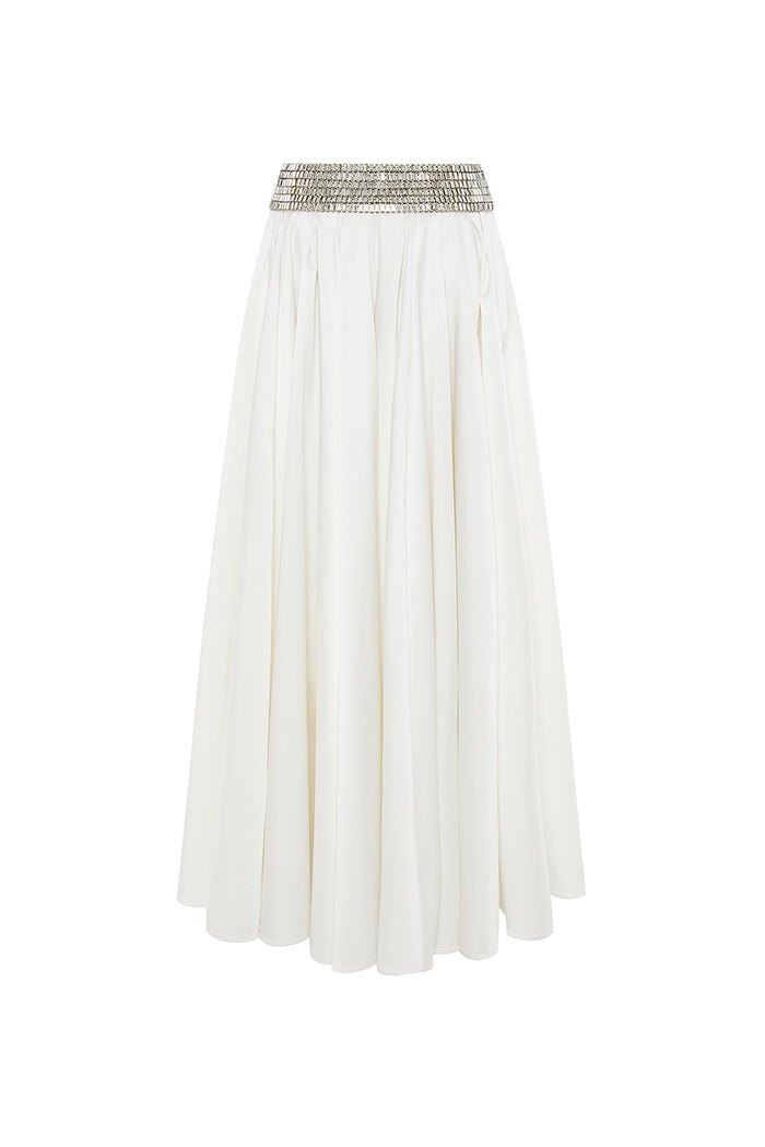 Crystal embellished satin maxi skirt – Rasario